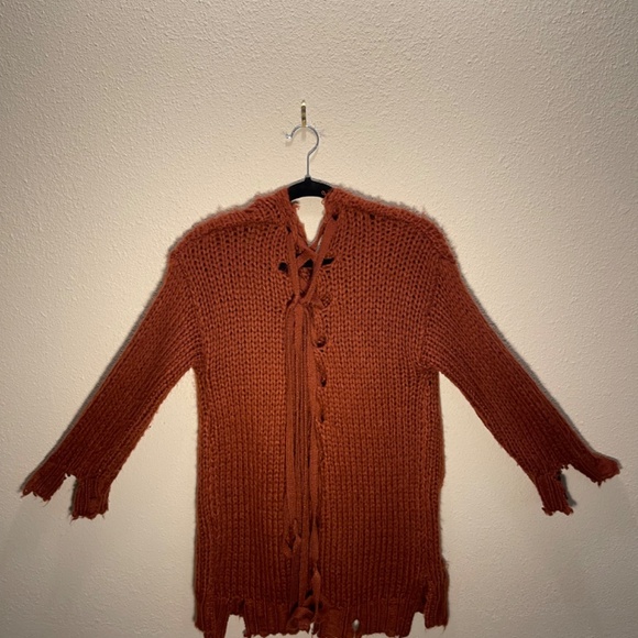 Distressed, Burnt Red, Adjustable Corset Back Lacing, Oversized Sweater/Dress - Picture 6 of 7